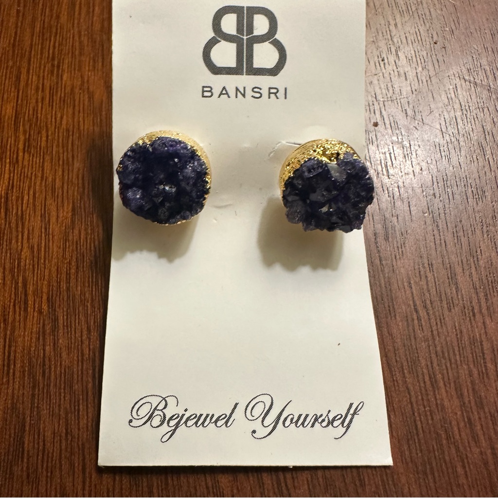 Bansri Purple And Gold Stud Earrings.
